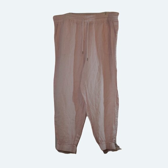 Rafaella Blush Pink 100% Linen Drawstring Palazzo Pants Size 3XL - Picture 1 of 9